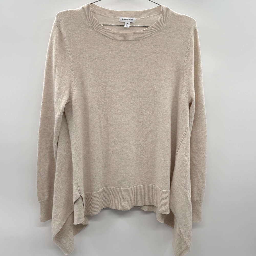Nordstrom‎ Wool Cotton Blend Crew Neck Sweater Beige Women's Medium Chic Preppy